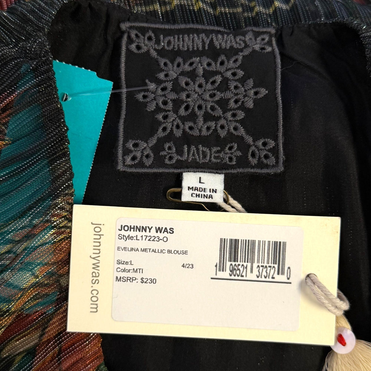 Johnny Was Evelina Metallic Floral Blouse Green Multi Size L