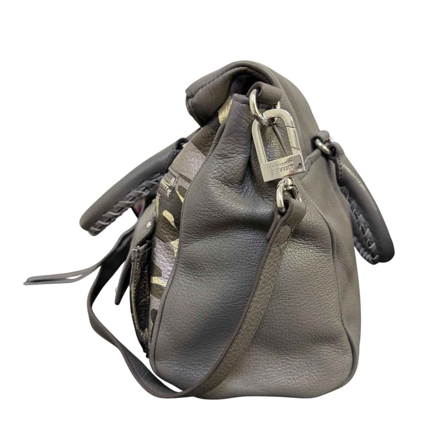NWT Aimee Kestenberg Gray Leather Camouflage Tote With Top Handles