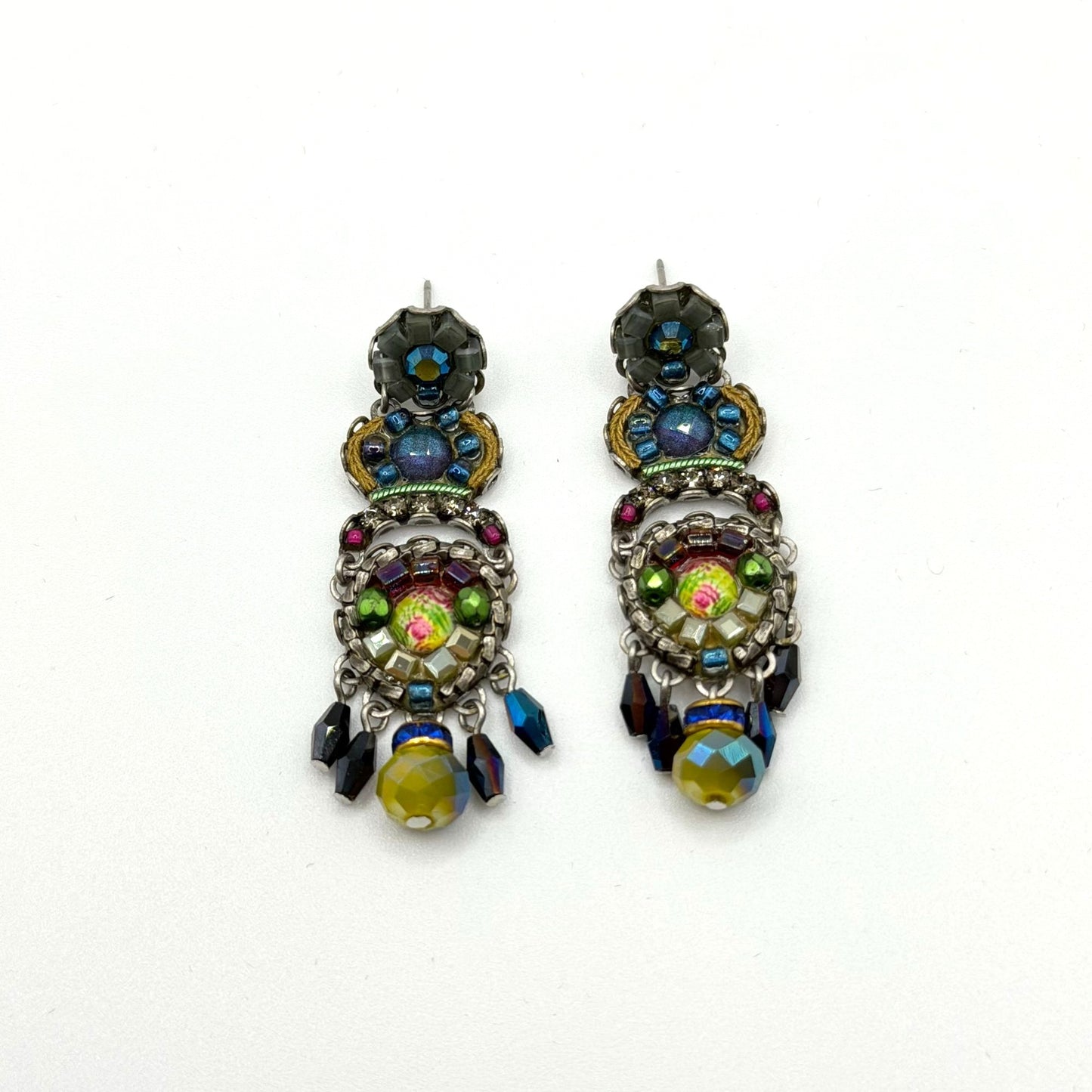 Ayla Bar Multicolor Beaded Drop Silver-Tone Earrings