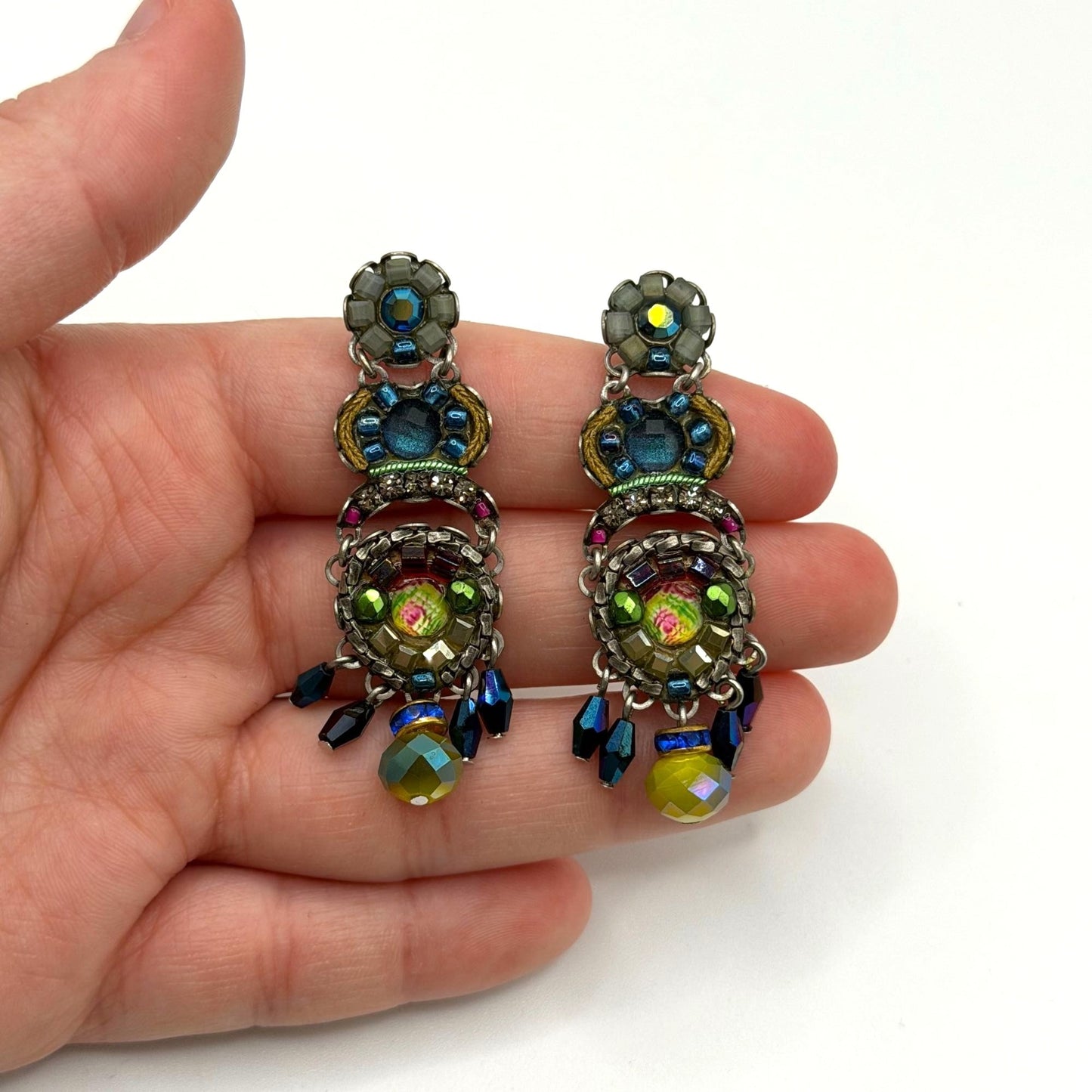 Ayla Bar Multicolor Beaded Drop Silver-Tone Earrings