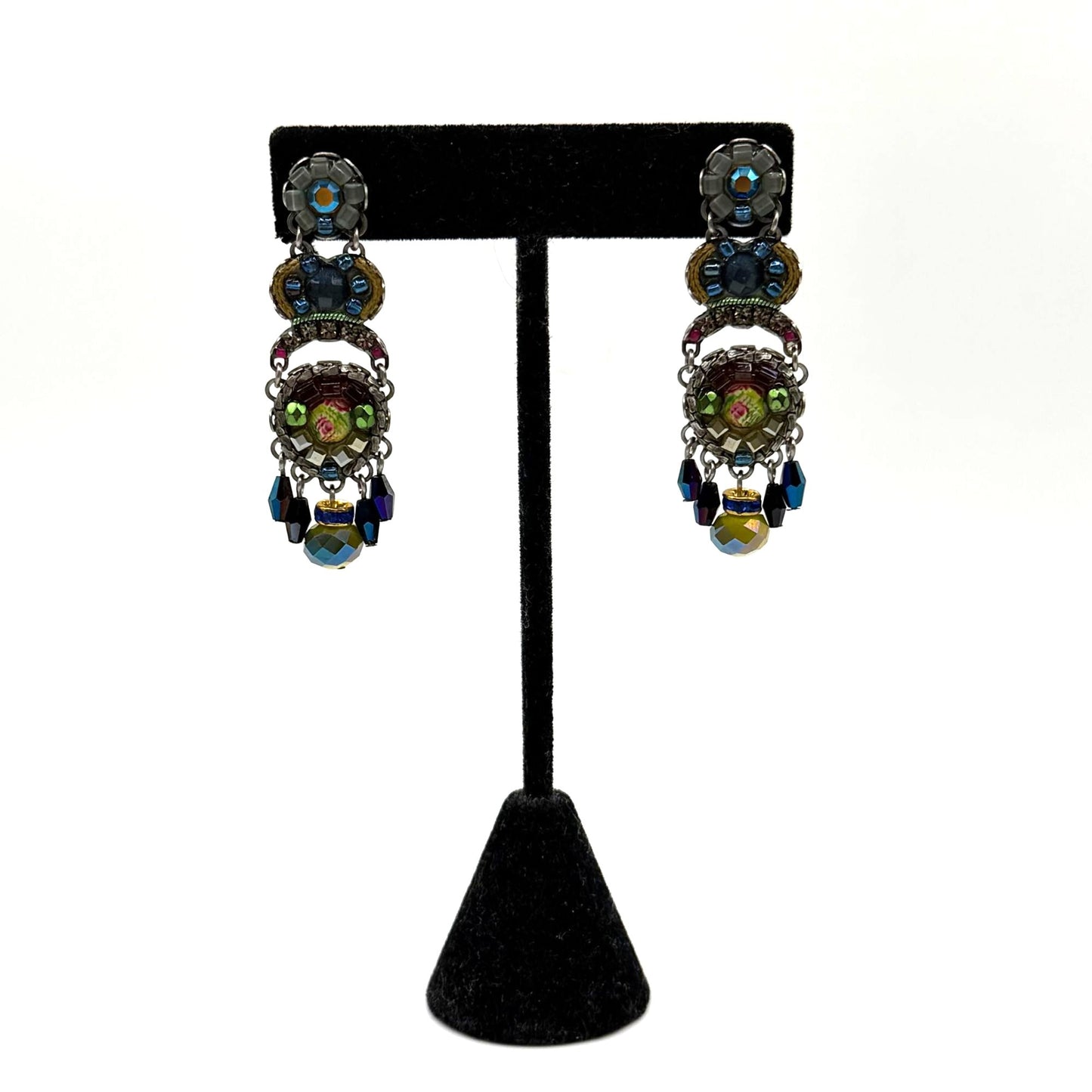 Ayla Bar Multicolor Beaded Drop Silver-Tone Earrings