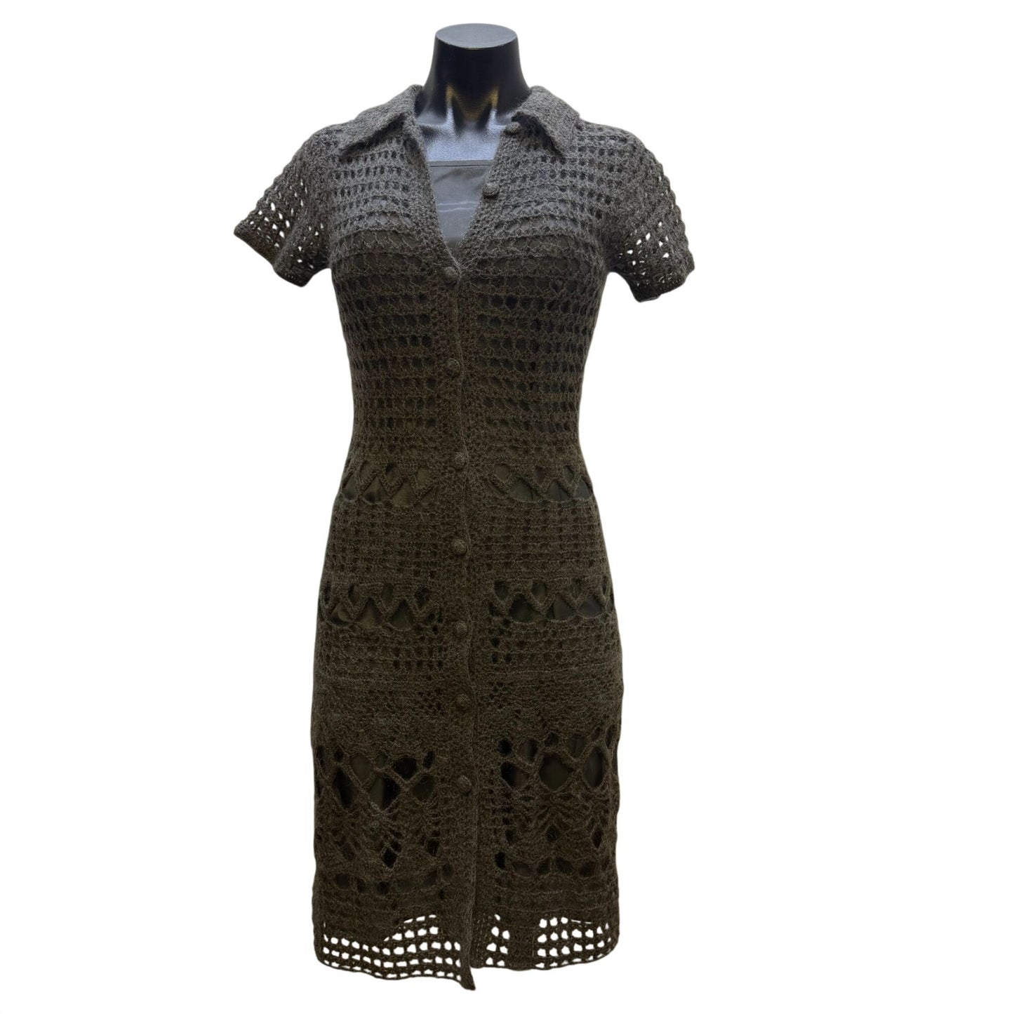 Philosophy Di Alberta Ferretti Gray Crochet Sweater Dress W/Slip Satin S