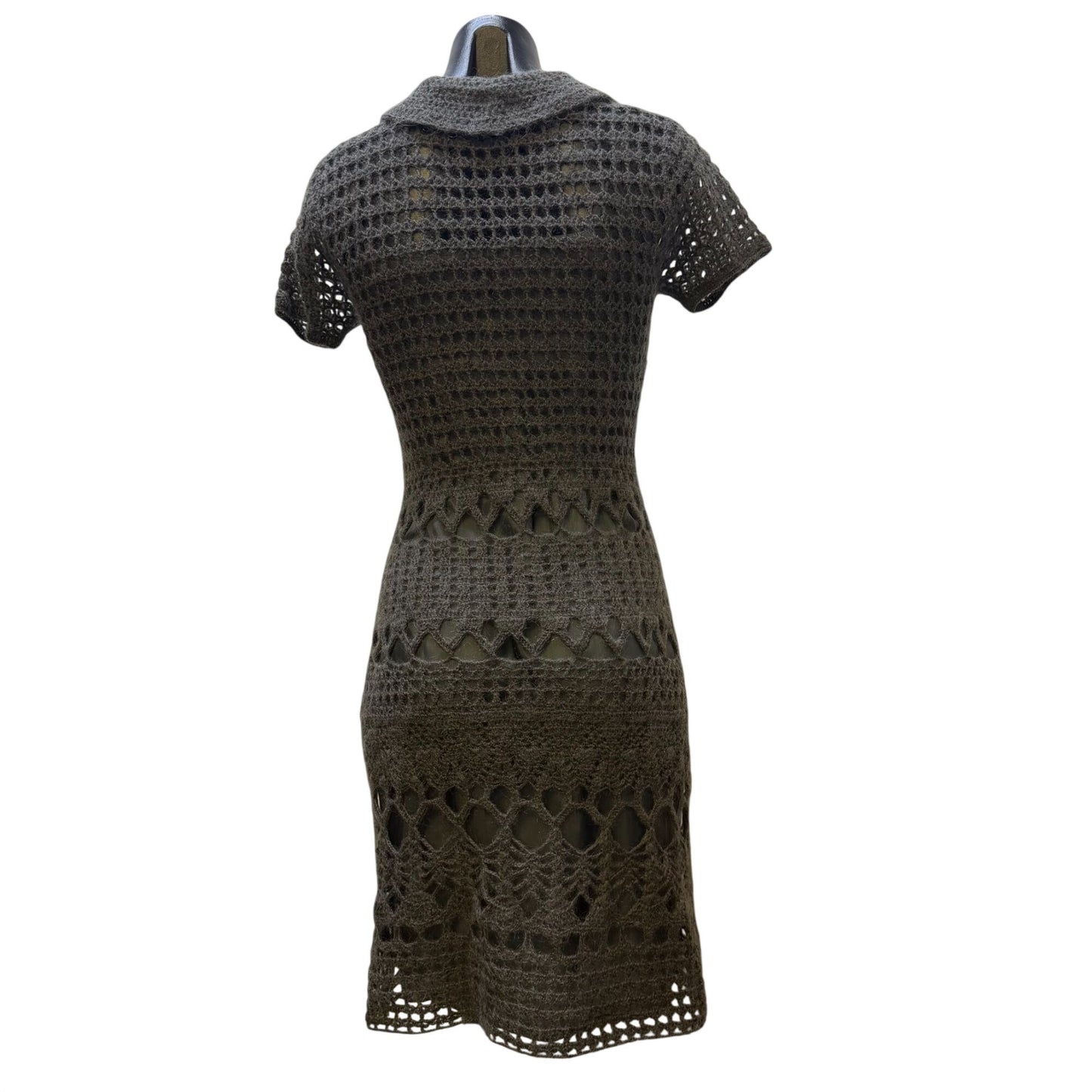 Philosophy Di Alberta Ferretti Gray Crochet Sweater Dress W/Slip Satin S