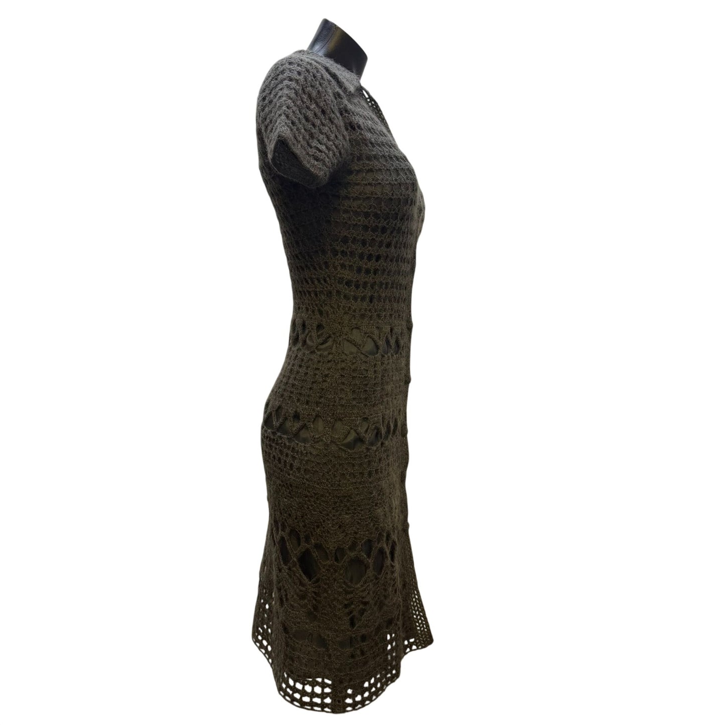 Philosophy Di Alberta Ferretti Gray Crochet Sweater Dress W/Slip Satin S