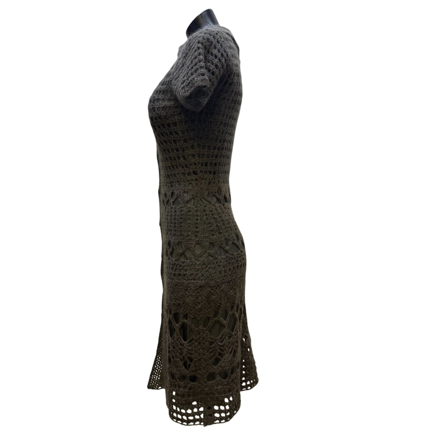 Philosophy Di Alberta Ferretti Gray Crochet Sweater Dress W/Slip Satin S