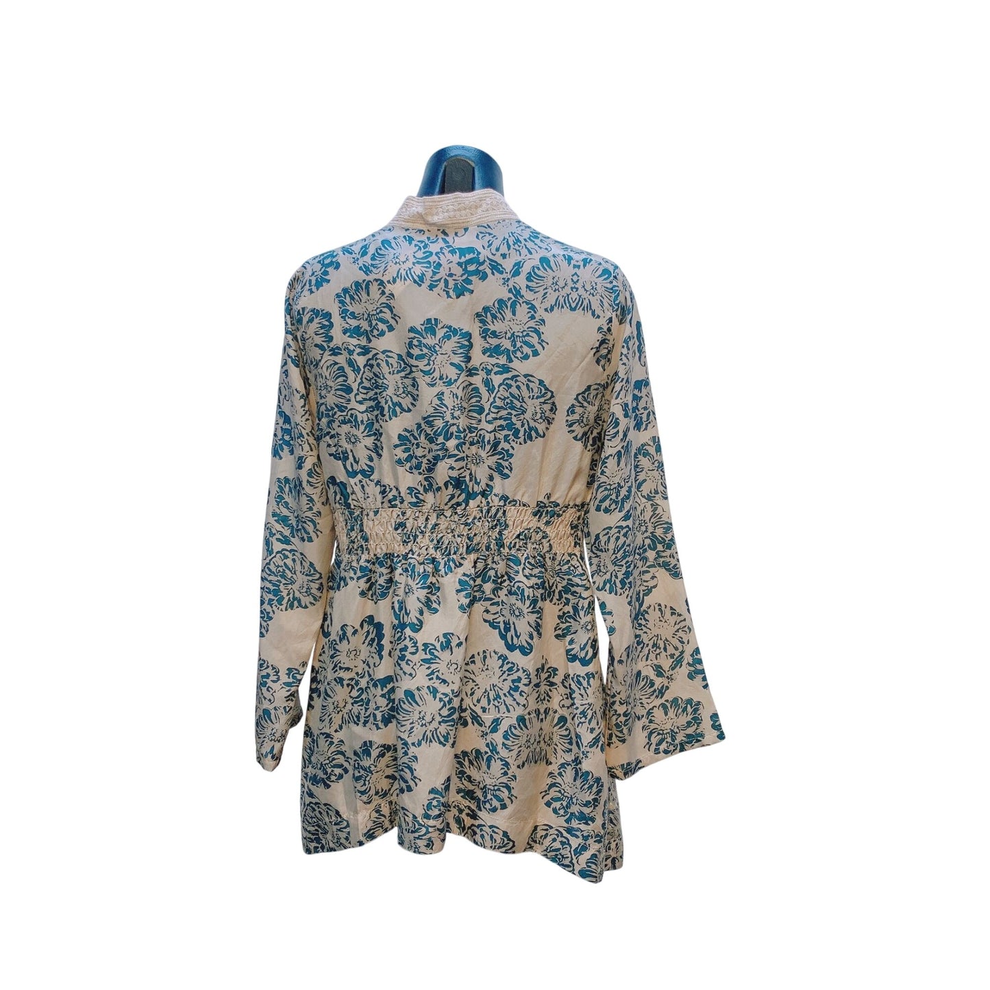 Johnny Was Womens Floral Kimono Blouse Beige Teal Small