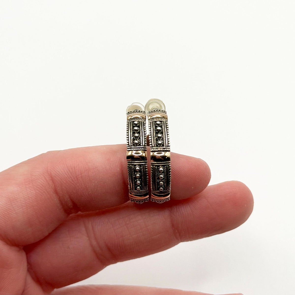 18k Gold Accented 925 Sterling Silver Half-Hoop Earrings