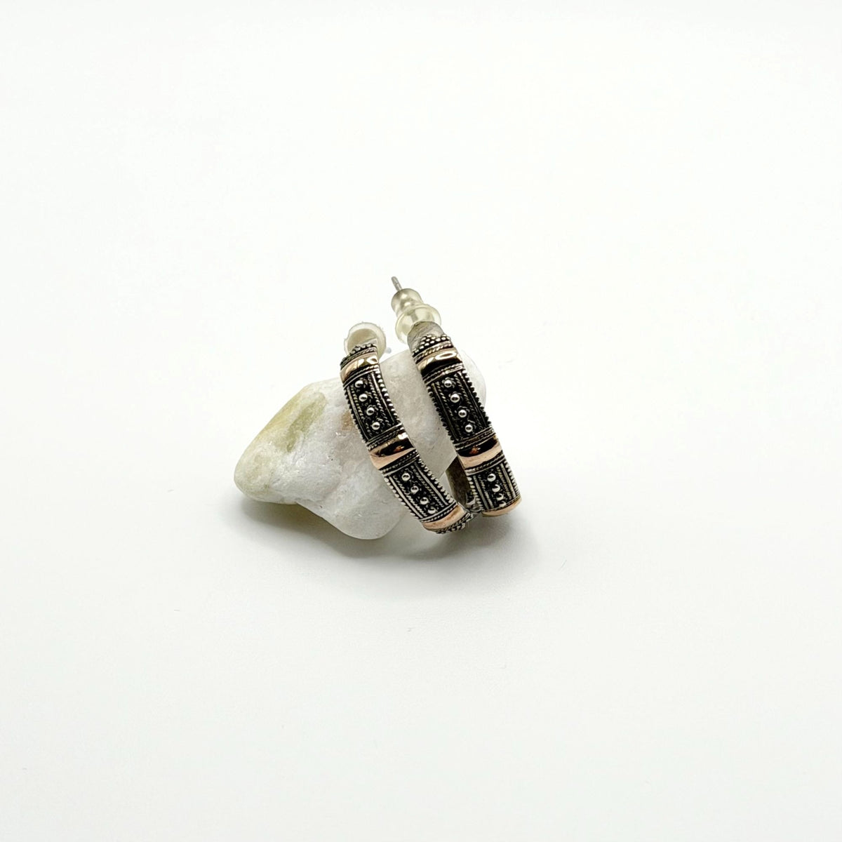 18k Gold Accented 925 Sterling Silver Half-Hoop Earrings
