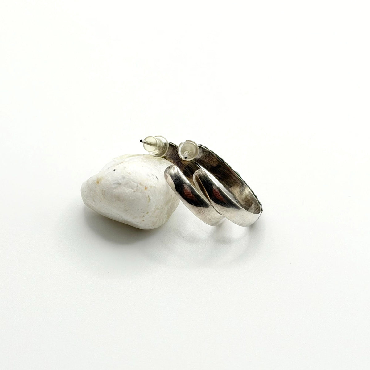 18k Gold Accented 925 Sterling Silver Half-Hoop Earrings