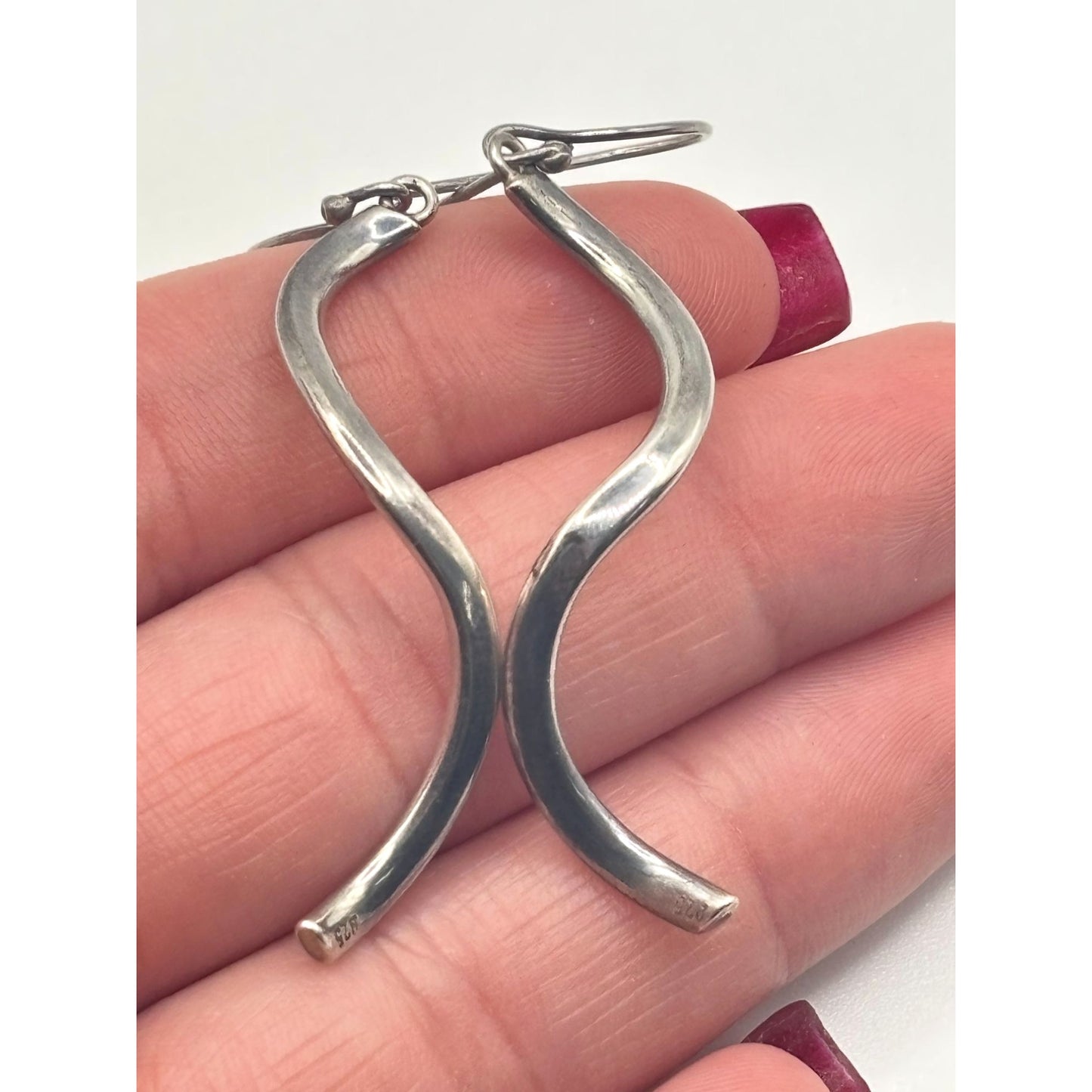 925 Sterling Silver Wavy Dangle Earrings