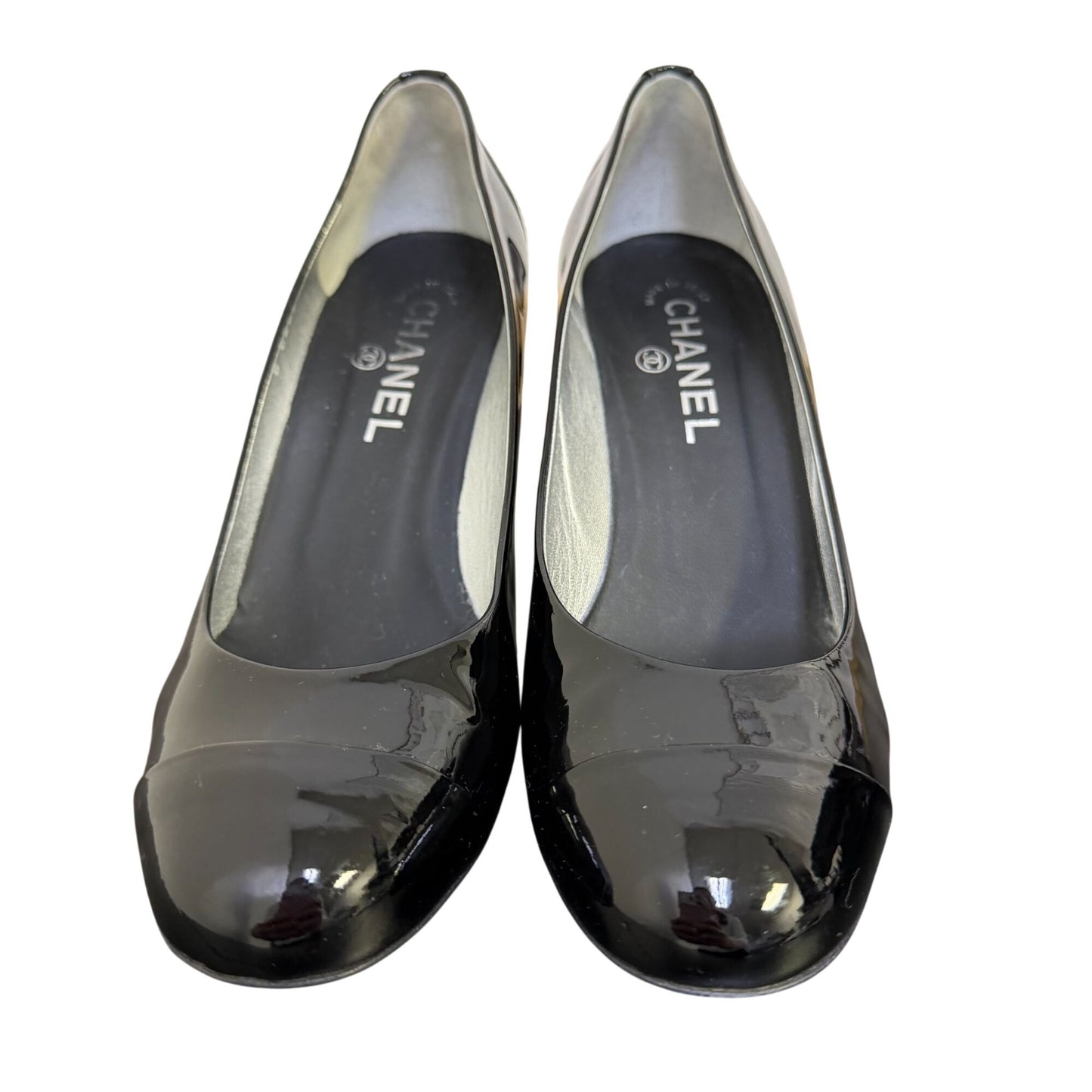 Chanel Black Patent Leather Heels Size 7.5/38