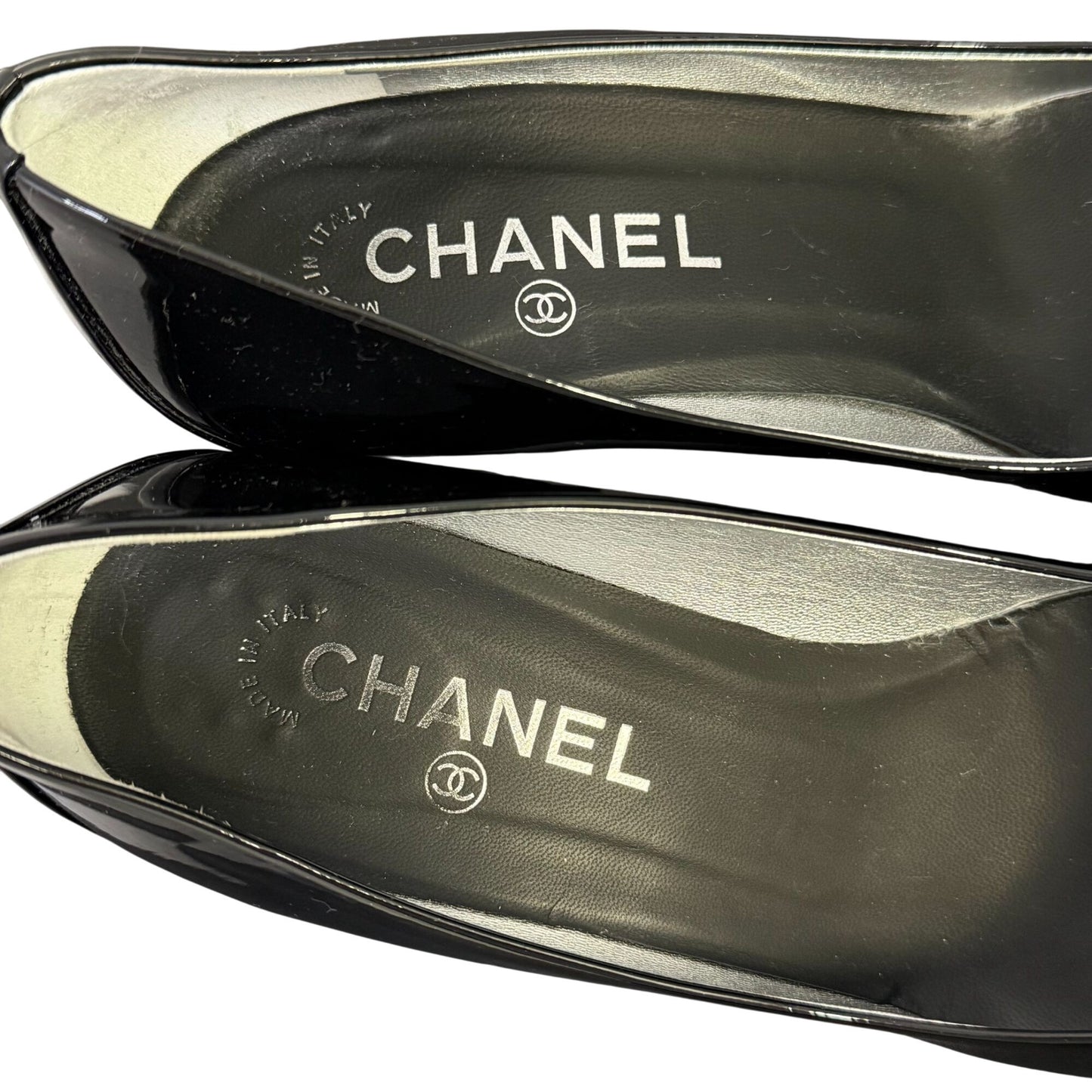 Chanel Black Patent Leather Heels Size 7.5/38
