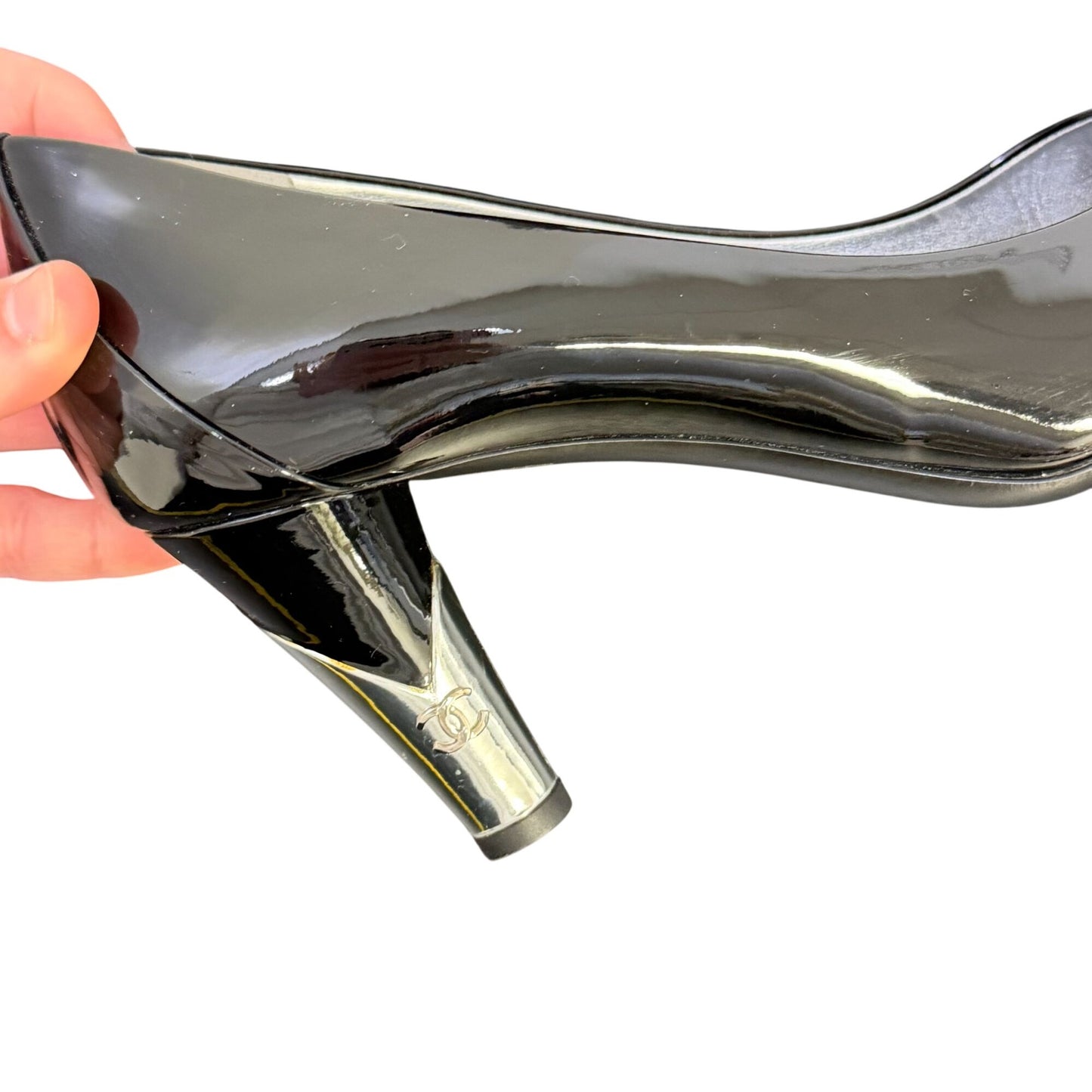 Chanel Black Patent Leather Heels Size 7.5/38