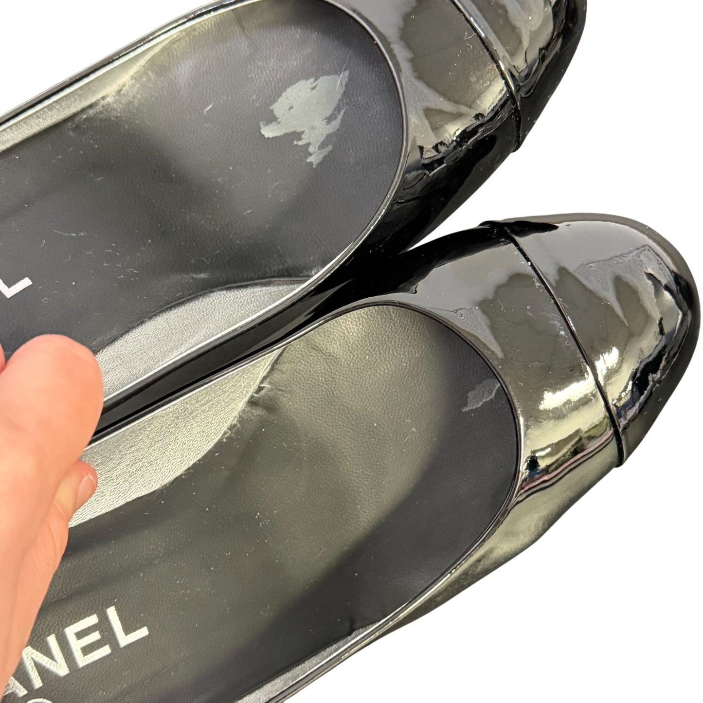 Chanel Black Patent Leather Heels Size 7.5/38