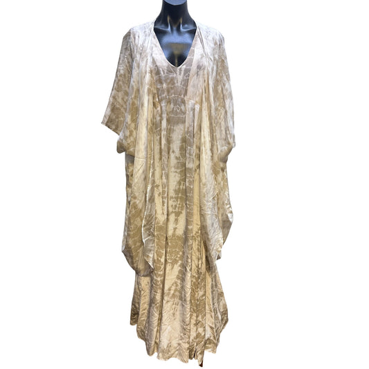 Raven & Lily Cream & Taupe Silk Sleeveless Maxi Dress w/Kimono Cover-Up Size L