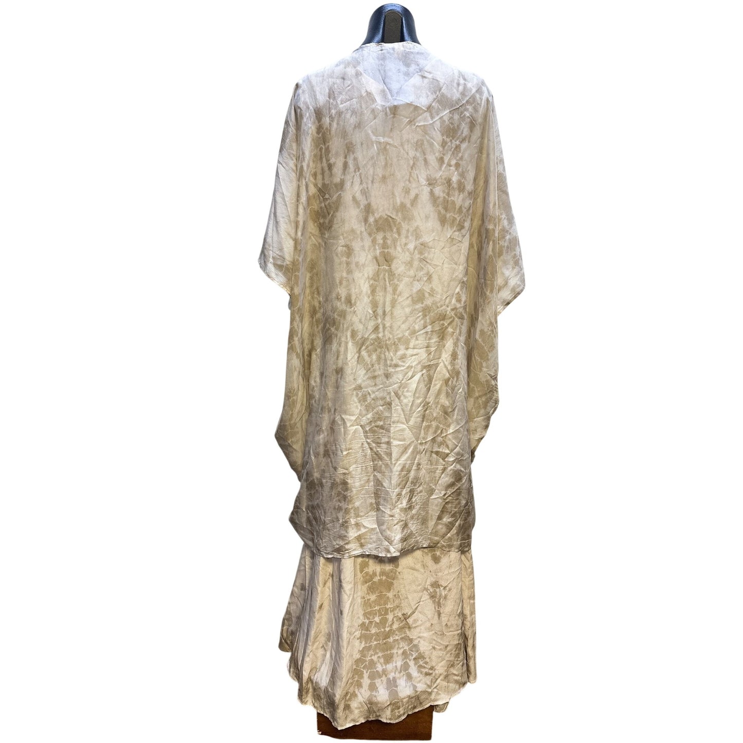 Raven & Lily Cream & Taupe Silk Sleeveless Maxi Dress w/Kimono Cover-Up Size L