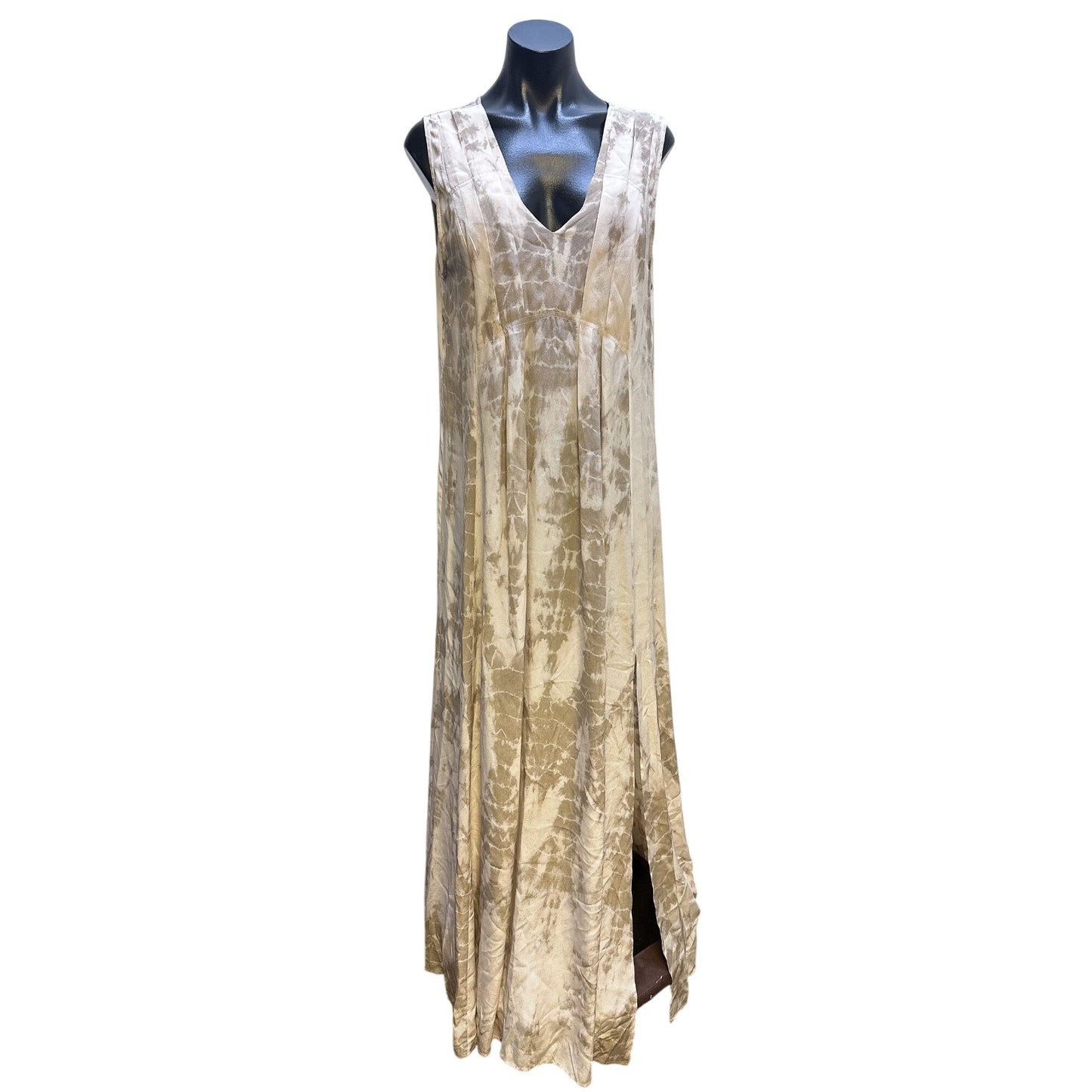 Raven & Lily Cream & Taupe Silk Sleeveless Maxi Dress w/Kimono Cover-Up Size L