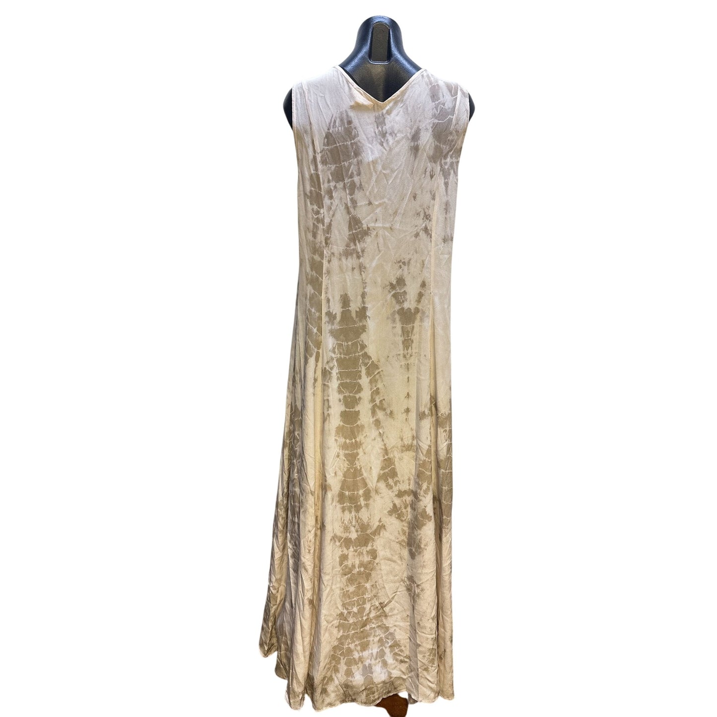 Raven & Lily Cream & Taupe Silk Sleeveless Maxi Dress w/Kimono Cover-Up Size L