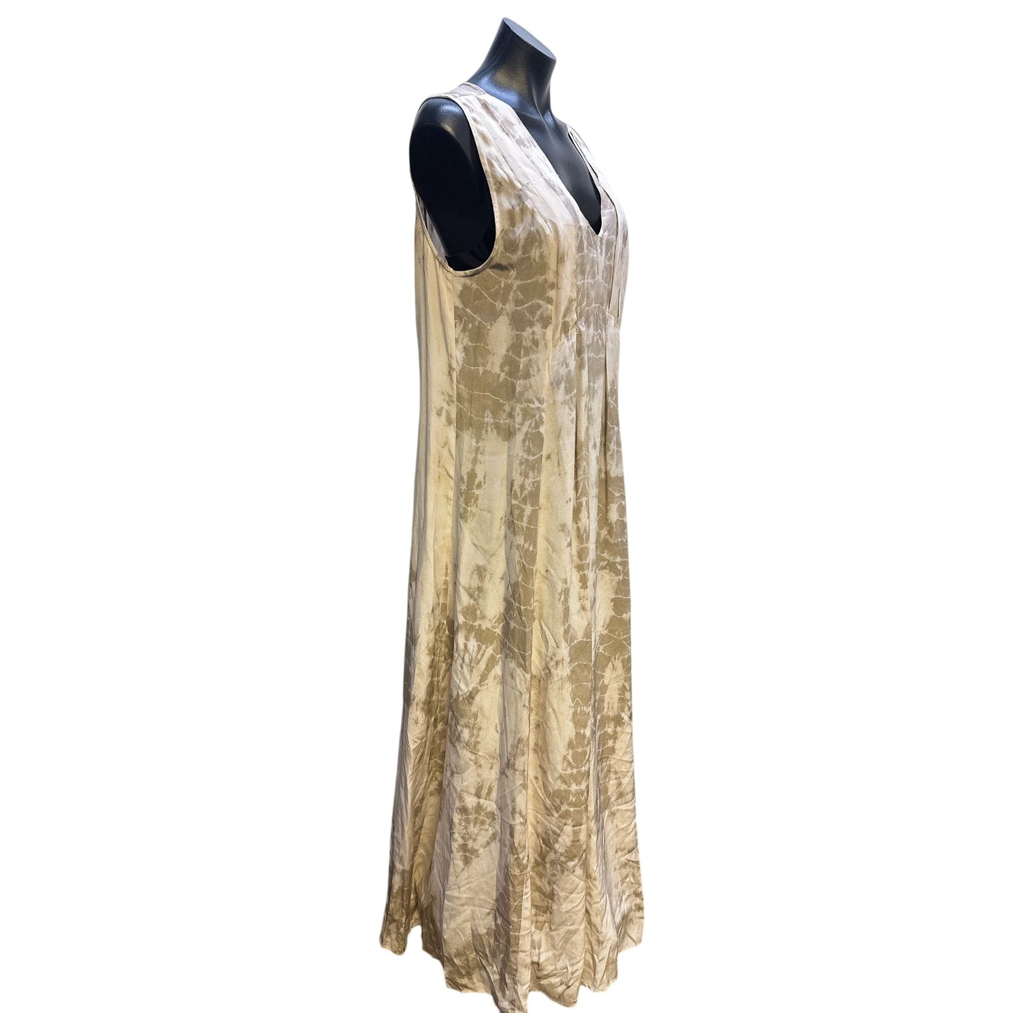 Raven & Lily Cream & Taupe Silk Sleeveless Maxi Dress w/Kimono Cover-Up Size L