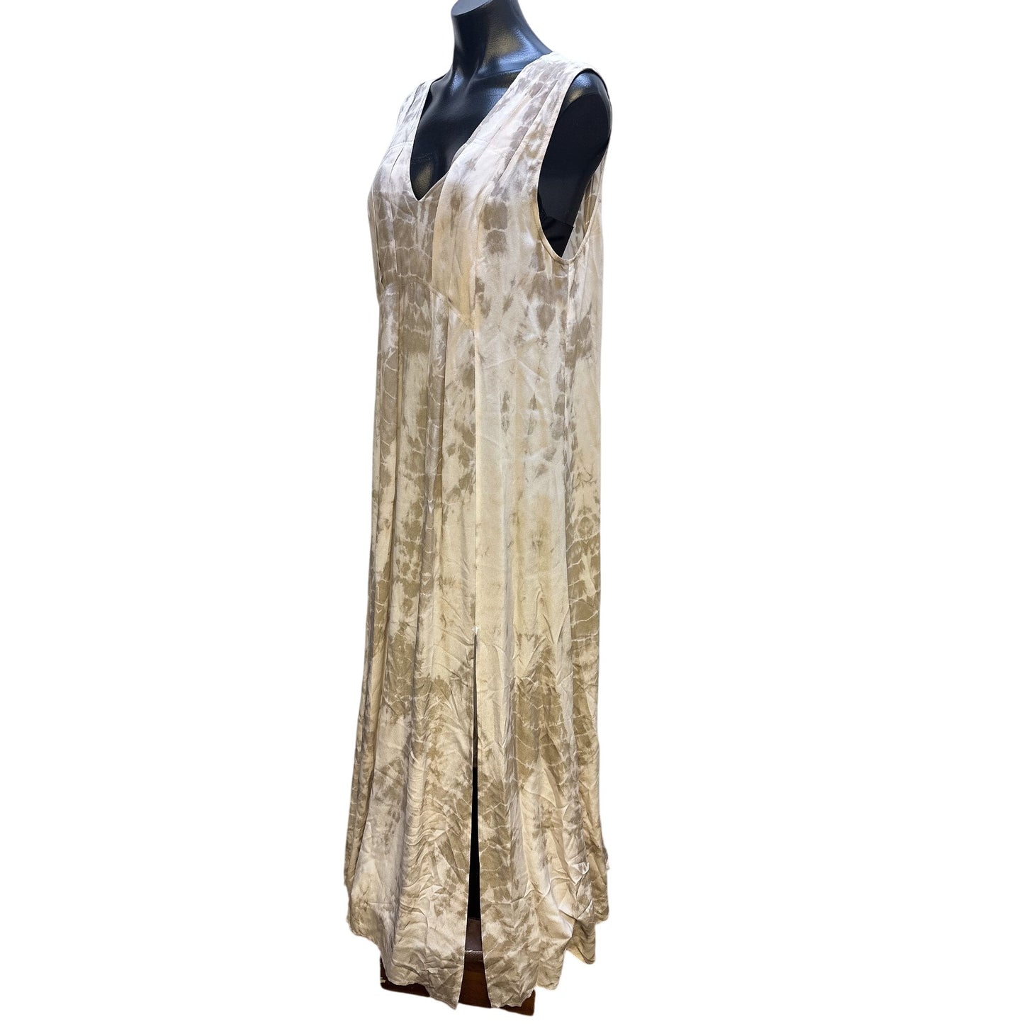 Raven & Lily Cream & Taupe Silk Sleeveless Maxi Dress w/Kimono Cover-Up Size L