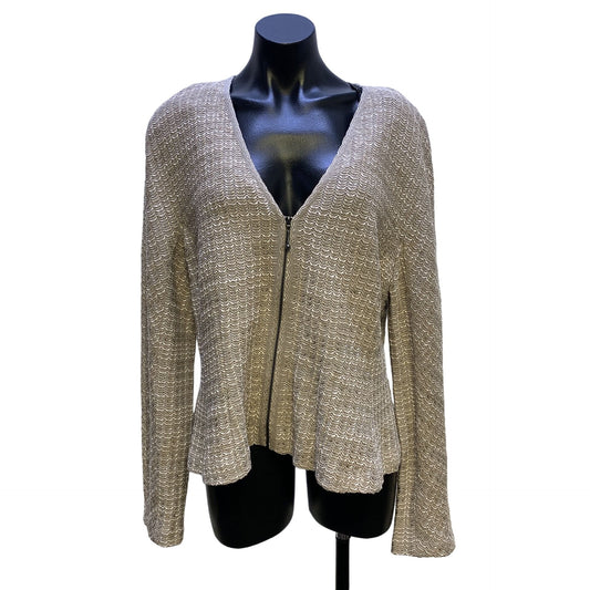 NWT St. John Taupe & Beige Knit Zip Front Jacket Size 16