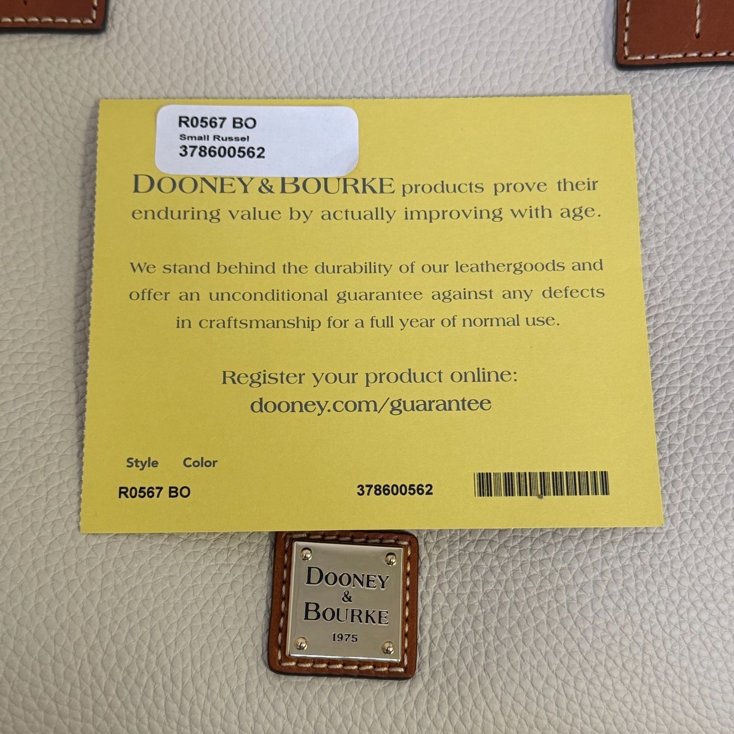 Dooney & Bourke Russel Bone Leather Tote Bag With Tan Handles L