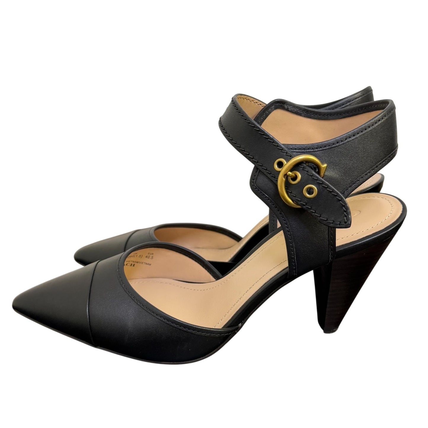 Coach Heel Sandals Black Leather Size 10