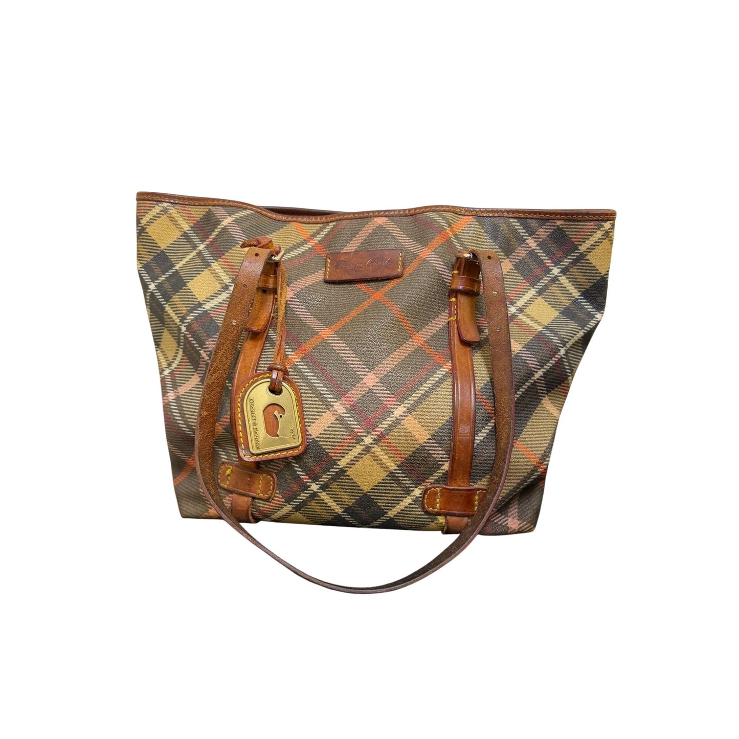 Dooney & Bourke Vintage Plaid Canvas & Leather Shoulder Bag With Adjustable Straps