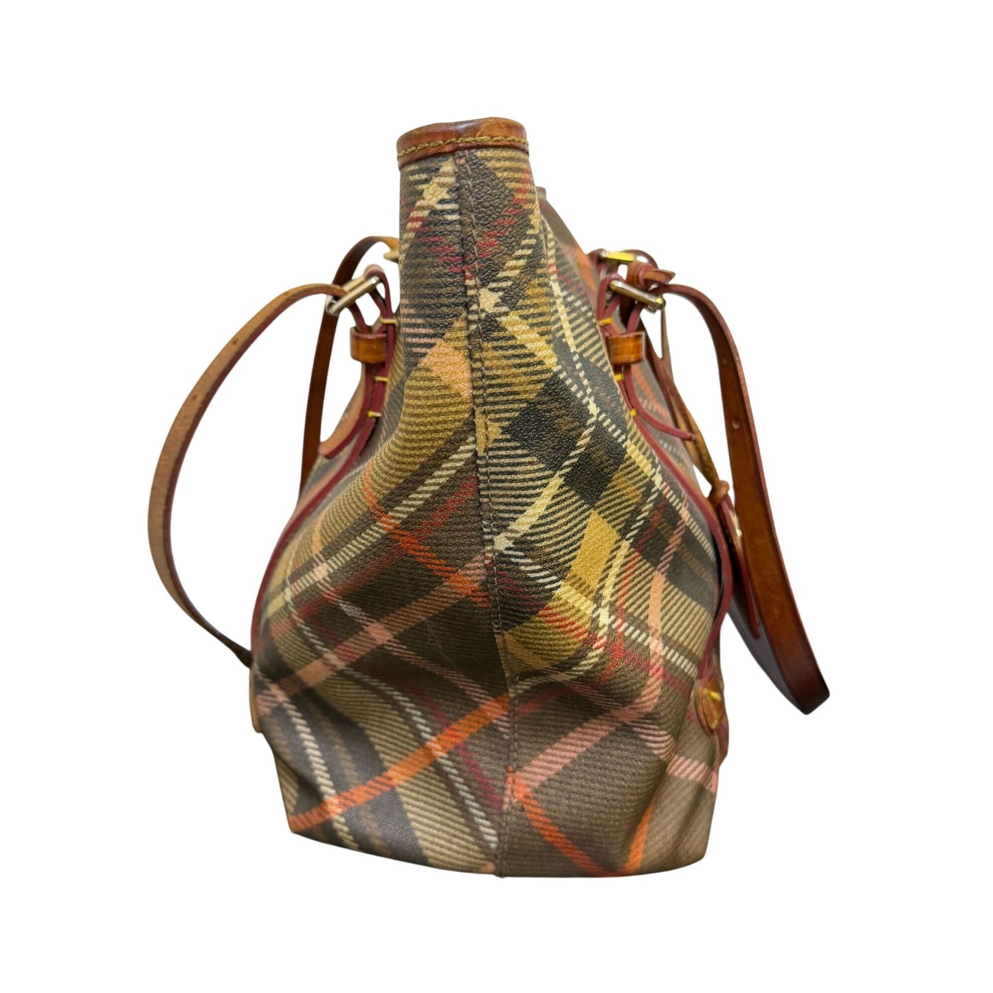 Dooney & Bourke Vintage Plaid Canvas & Leather Shoulder Bag With Adjustable Straps