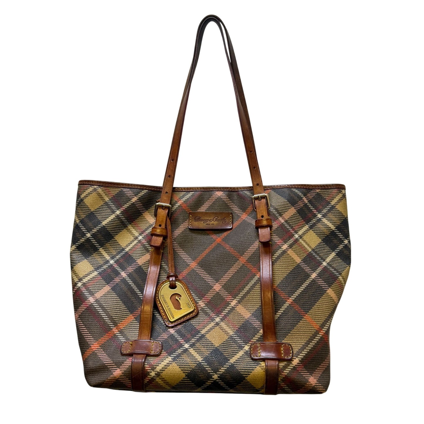 Dooney & Bourke Vintage Plaid Canvas & Leather Shoulder Bag With Adjustable Straps