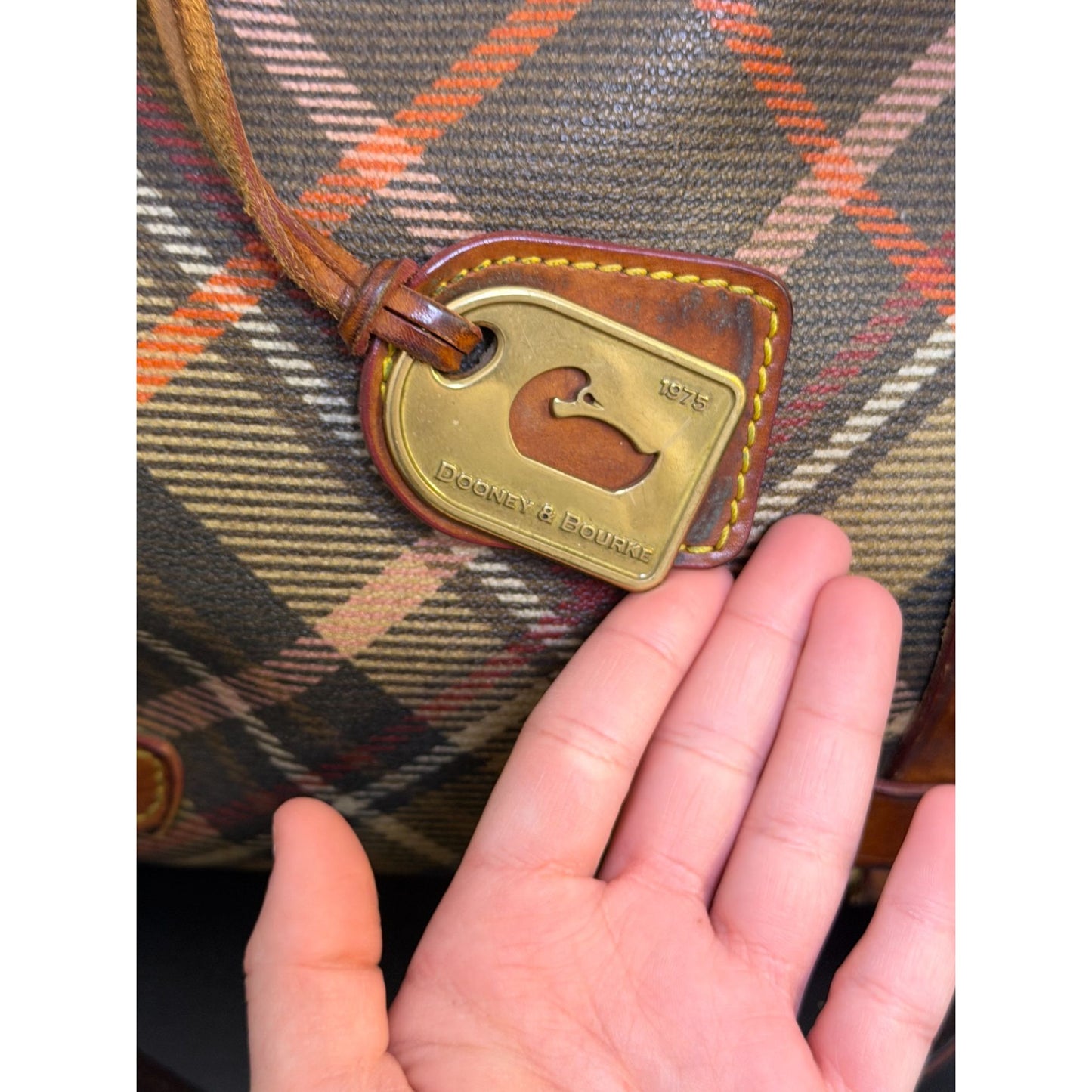 Dooney & Bourke Vintage Plaid Canvas & Leather Shoulder Bag With Adjustable Straps