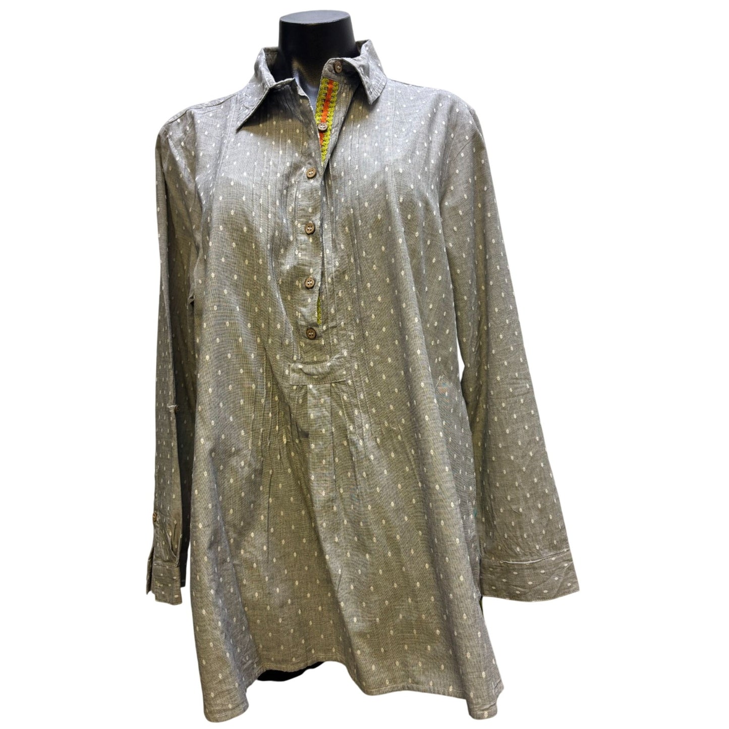 John Mark Embroidered Back Blouse Gray Multi XL