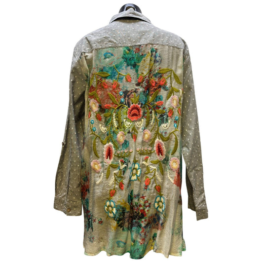 John Mark Embroidered Back Blouse Gray Multi XL