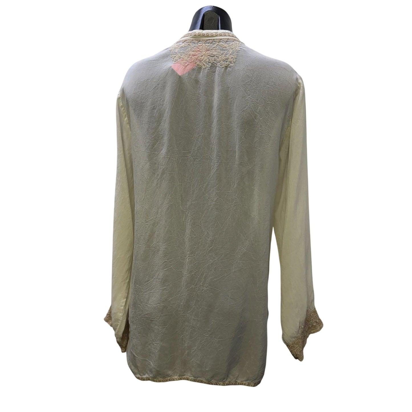 Johnny Was Ivory Floral Embroidered Long Sleeve Blouse Size L