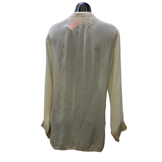 Johnny Was Ivory Floral Embroidered Long Sleeve Blouse Size L