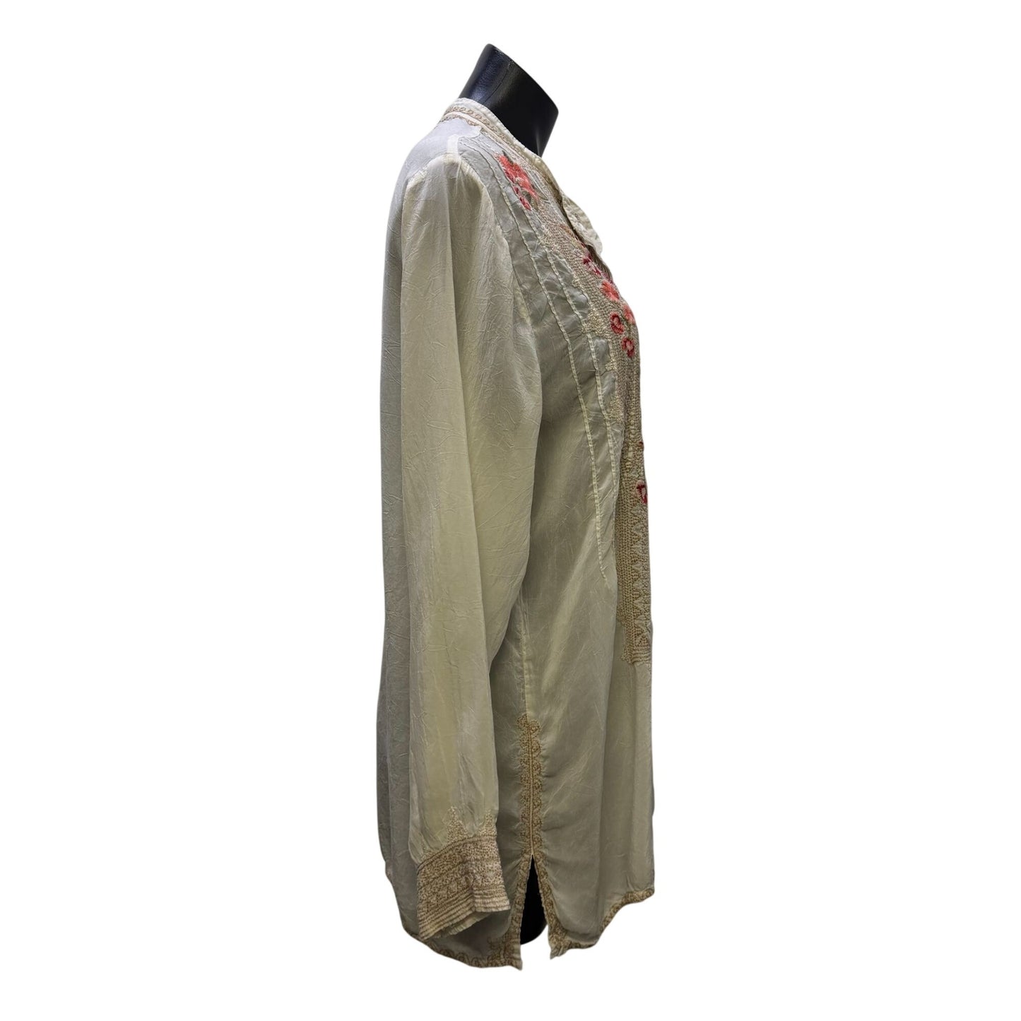 Johnny Was Ivory Floral Embroidered Long Sleeve Blouse Size L