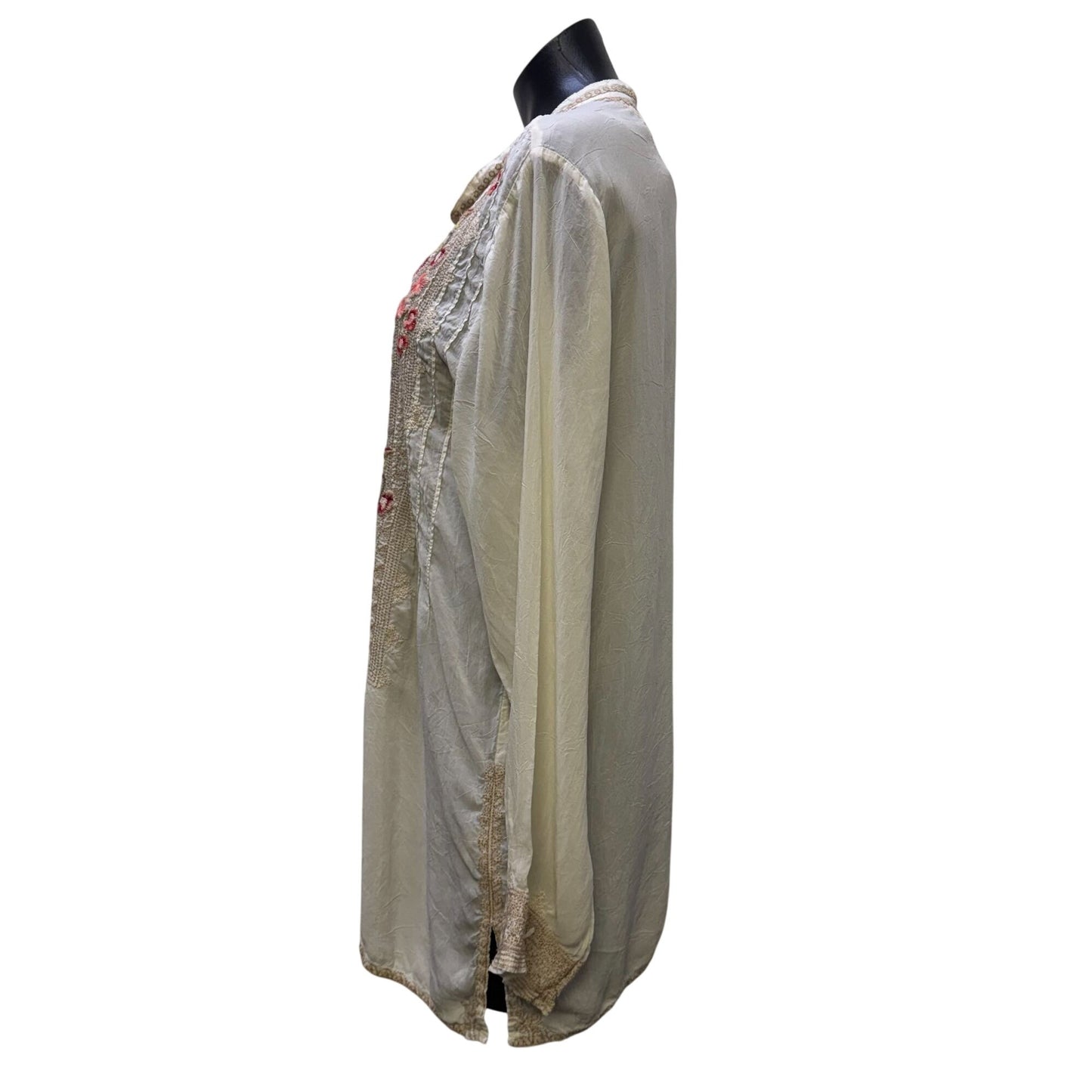 Johnny Was Ivory Floral Embroidered Long Sleeve Blouse Size L