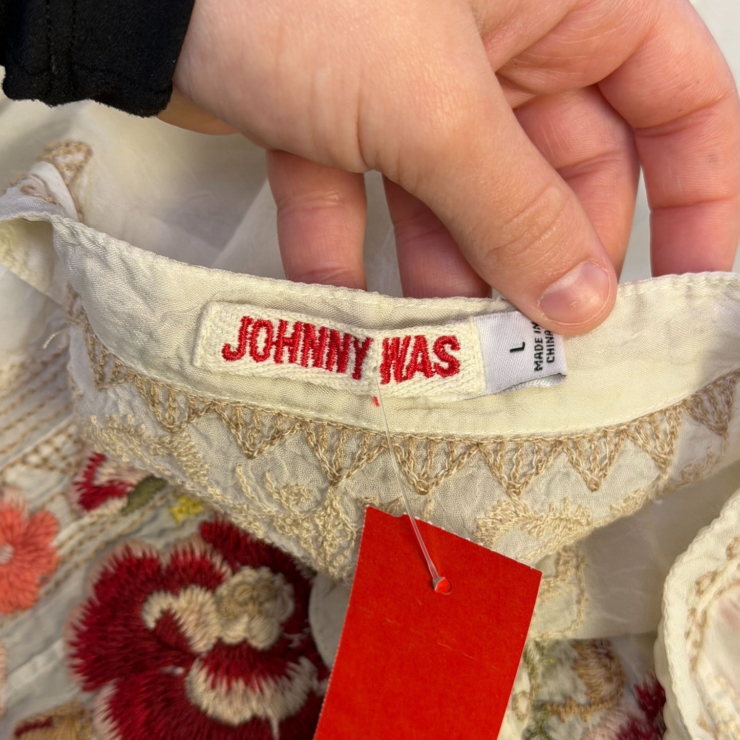 Johnny Was Ivory Floral Embroidered Long Sleeve Blouse Size L