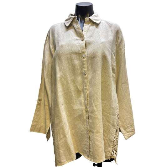 John Mark Lace & Linen Tan Blouse XL