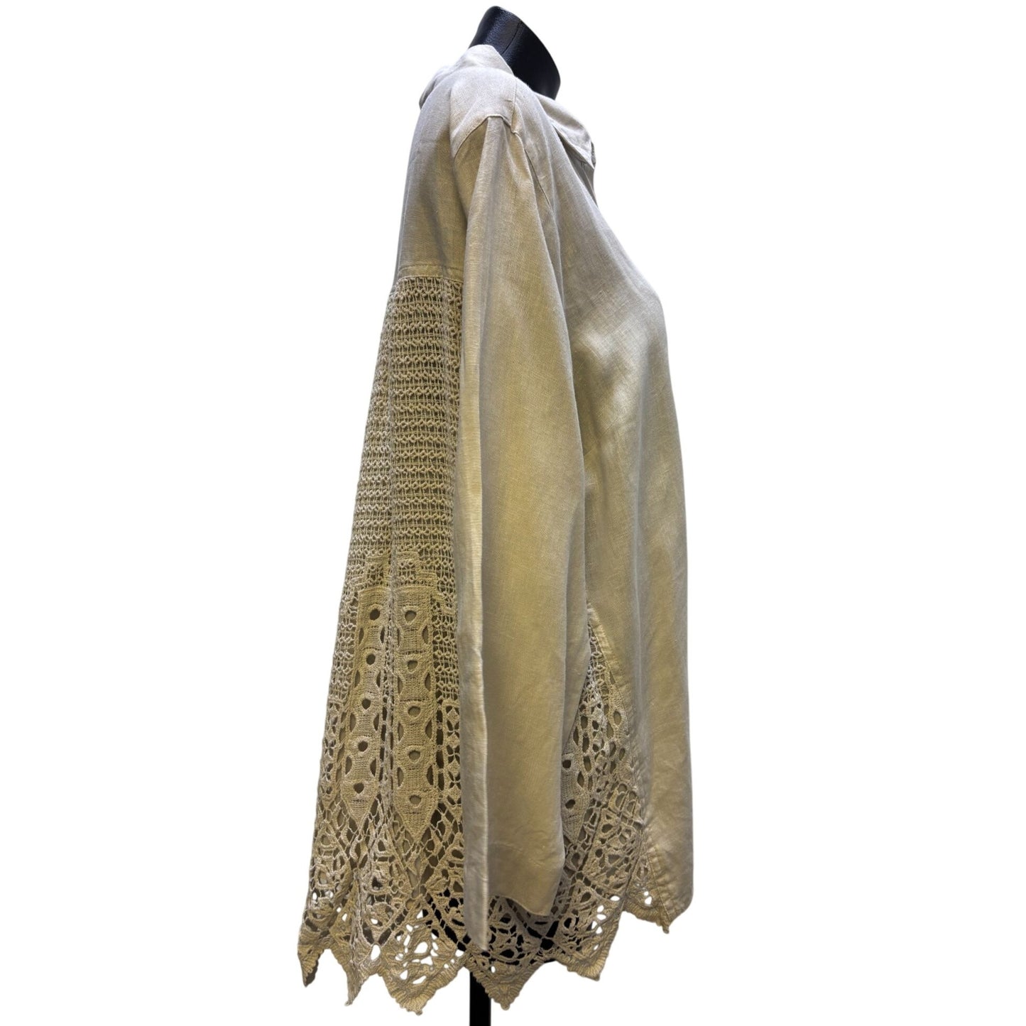 John Mark Lace & Linen Tan Blouse XL