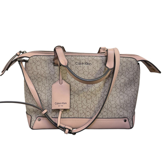 Calvin Klein Monogram Tote Bag With Adjustable Strap In Pink & Gray