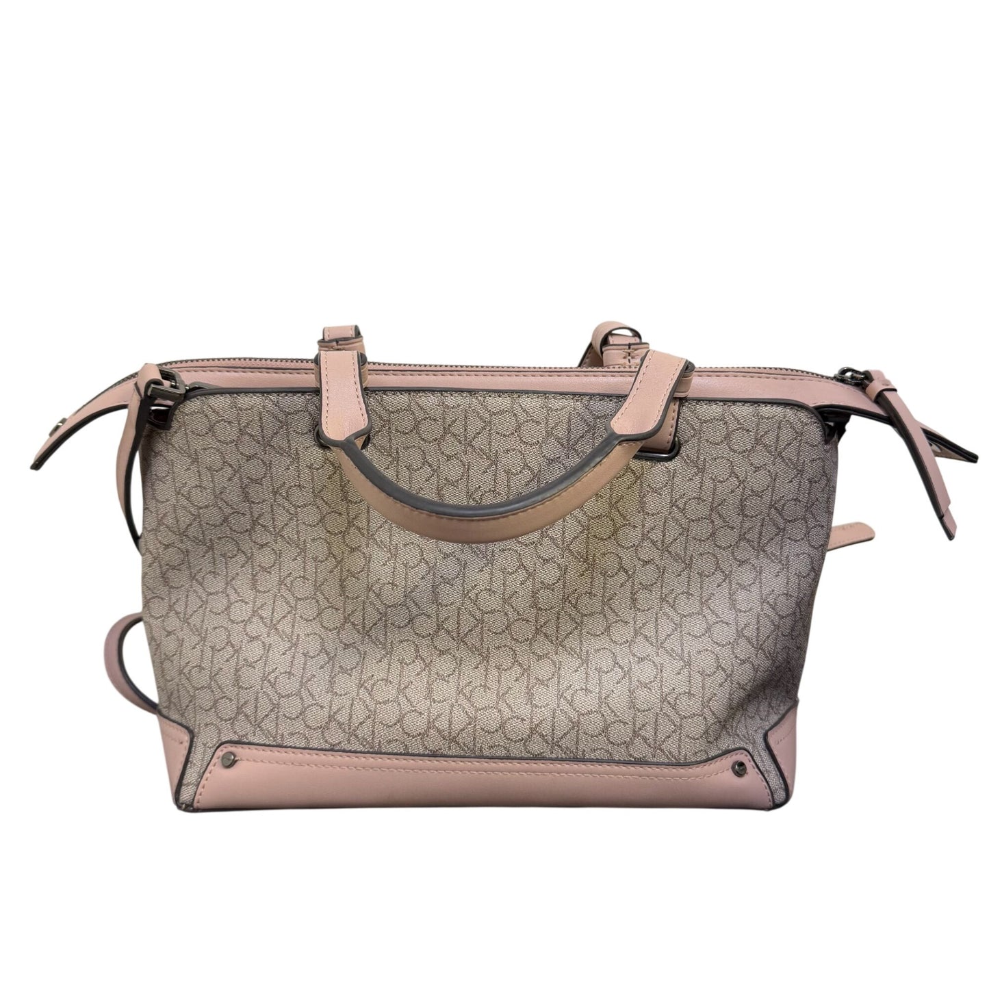 Calvin Klein Monogram Tote Bag With Adjustable Strap In Pink & Gray