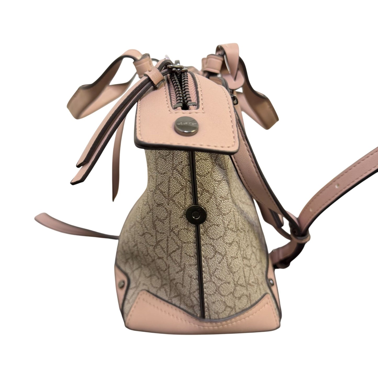 Calvin Klein Monogram Tote Bag With Adjustable Strap In Pink & Gray