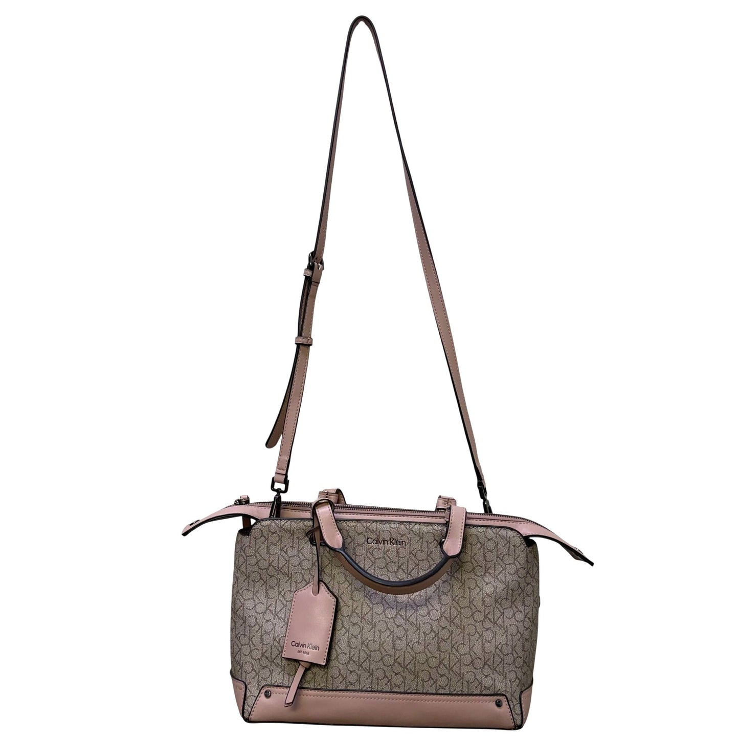 Calvin Klein Monogram Tote Bag With Adjustable Strap In Pink & Gray