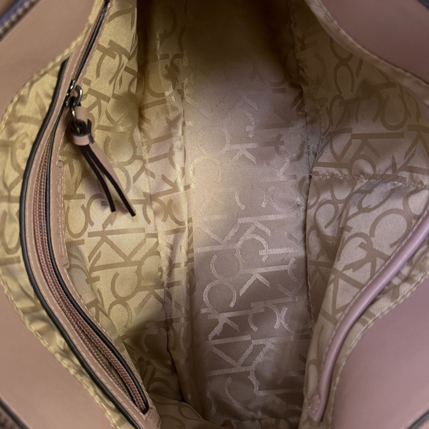 Calvin Klein Monogram Tote Bag With Adjustable Strap In Pink & Gray