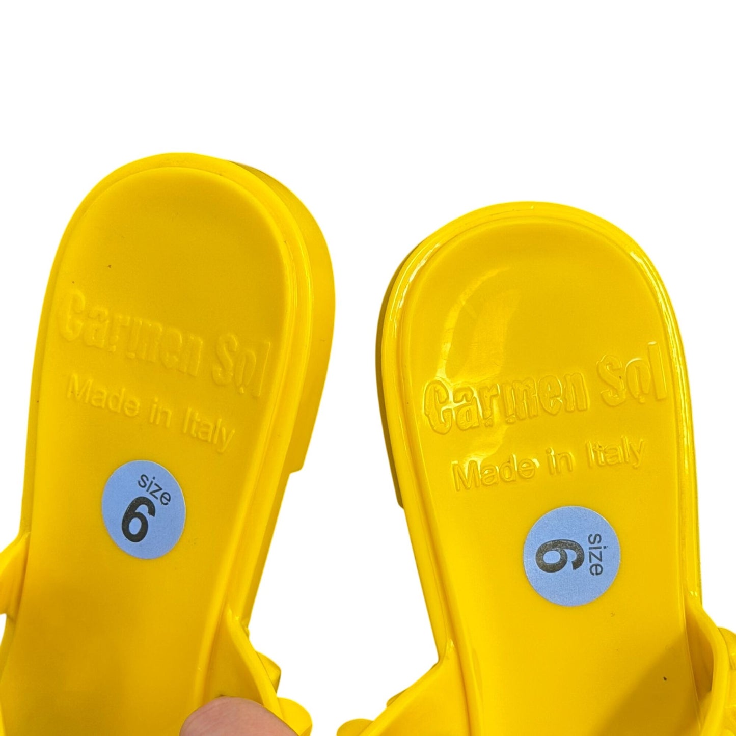 Carmen Sol Jelly Flip Flops Yellow Size 6 Double Strap Made In Italy