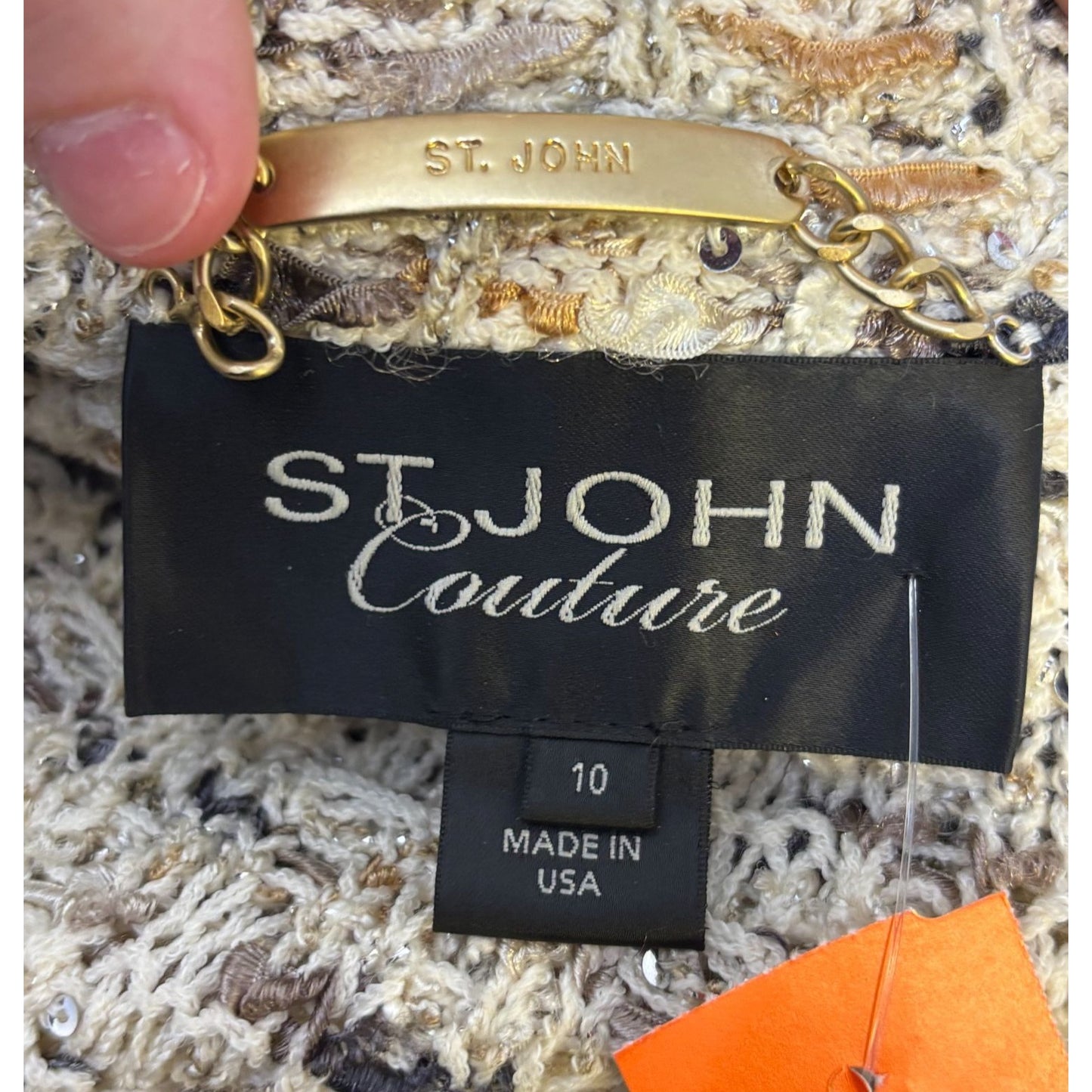 St. John Couture Tweed Jacket Tan Size 10