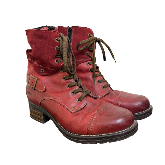 Taos Crave Red Leather Lace-Up Boots 10/10.5