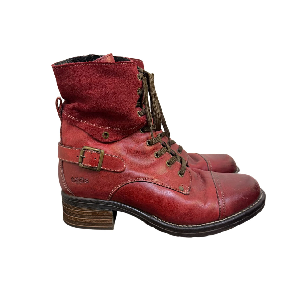 Taos Crave Red Leather Lace-Up Boots 10/10.5