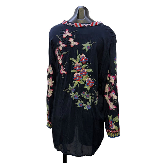 Johnny Was Embroidered Navy Floral Tunic Blouse 2XL